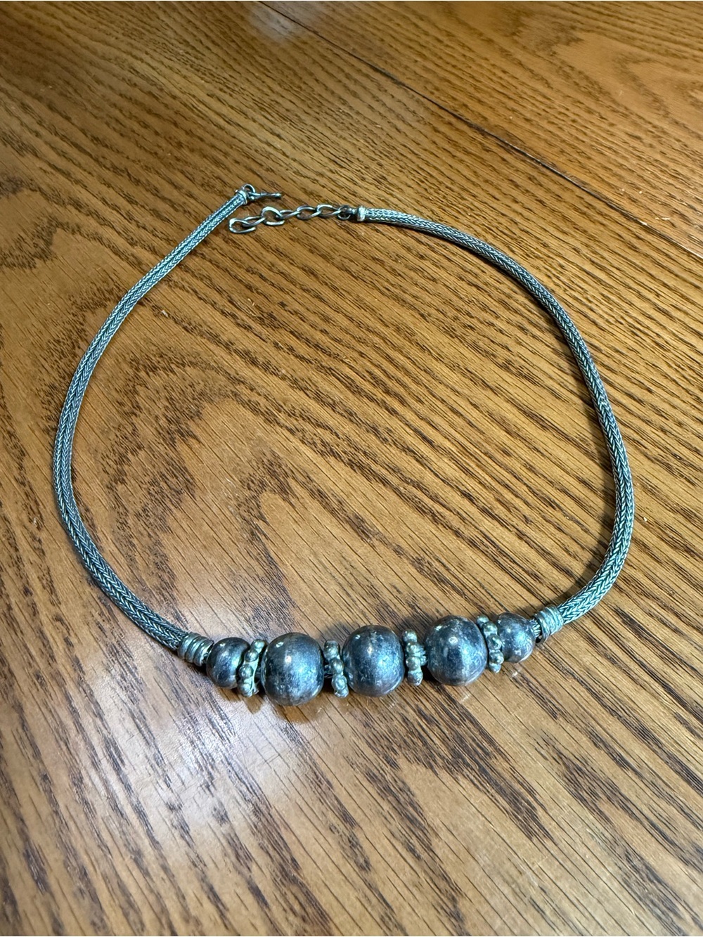 Vintage Sterling Silver Bali Style Bead w/ Rat Tail Chain Necklace 55 Grams